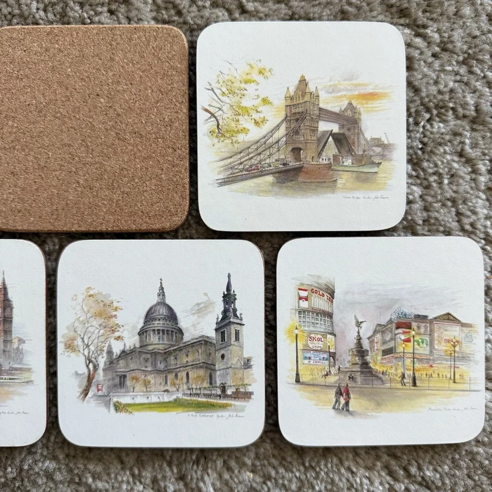 Vintage Clover Leaf London Landmarks Cork Coasters Set of 6 Boxed Made in UK